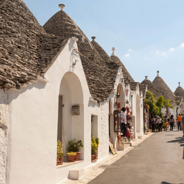 Trulli buildings and shops, Via Monte San Michele, Rione Monti, Alberobello, Bari province, Puglia region, Italy